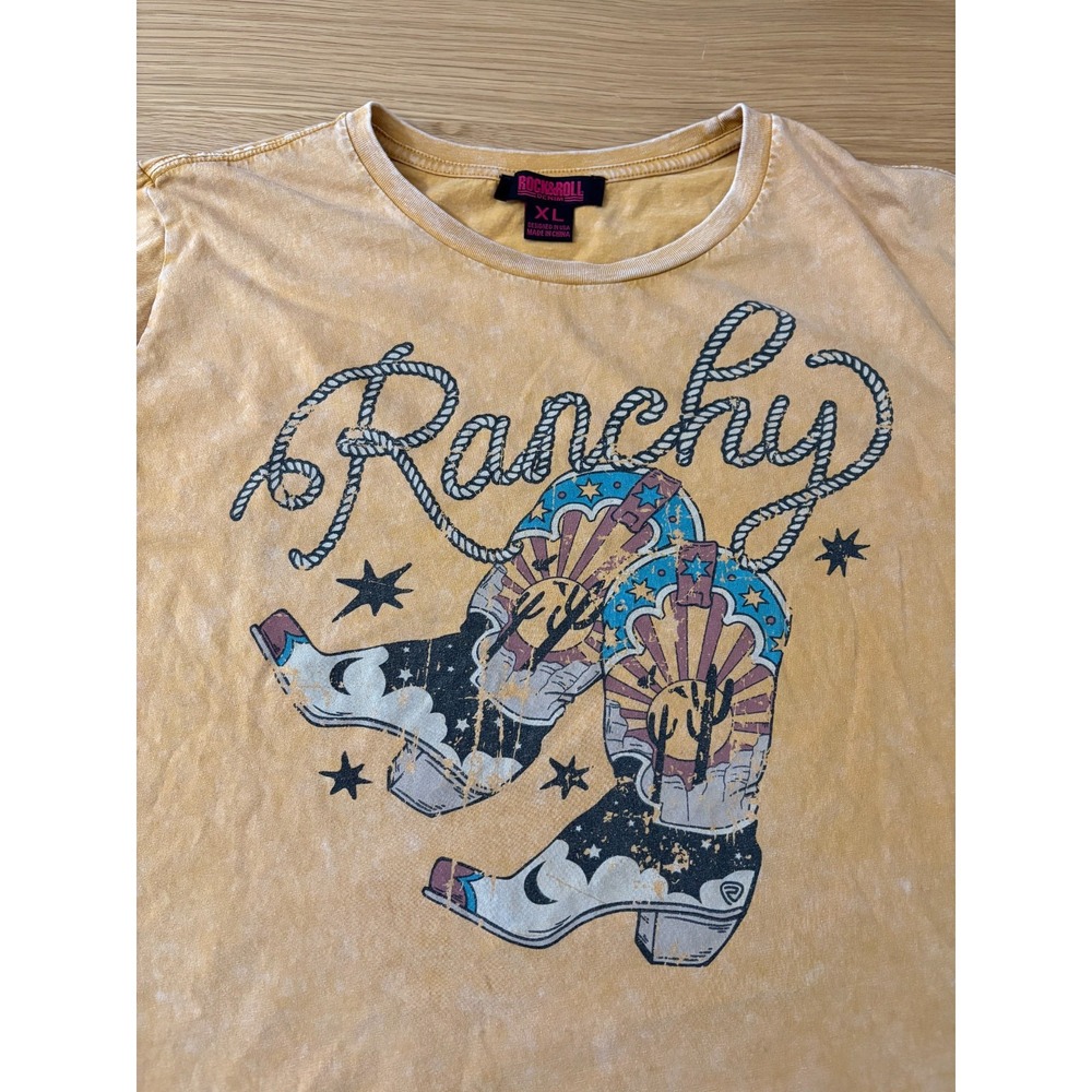 Rock & Roll Denim Ranchy Western Graphic Tee Womens XL Distressed - Picture 6 of 9